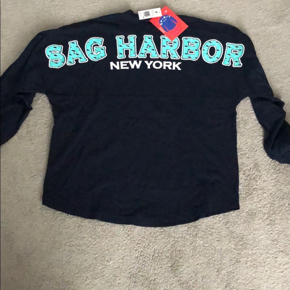 teal and navy whales sag harbor spirit shirt